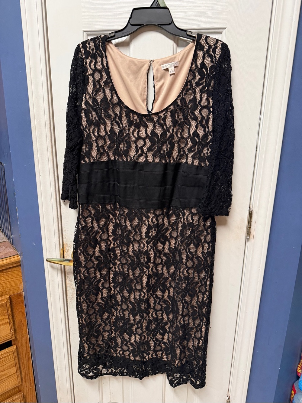 New York & Company Black Lace Midi Dress with Nude Lining size 18 - Picture 2 of 9